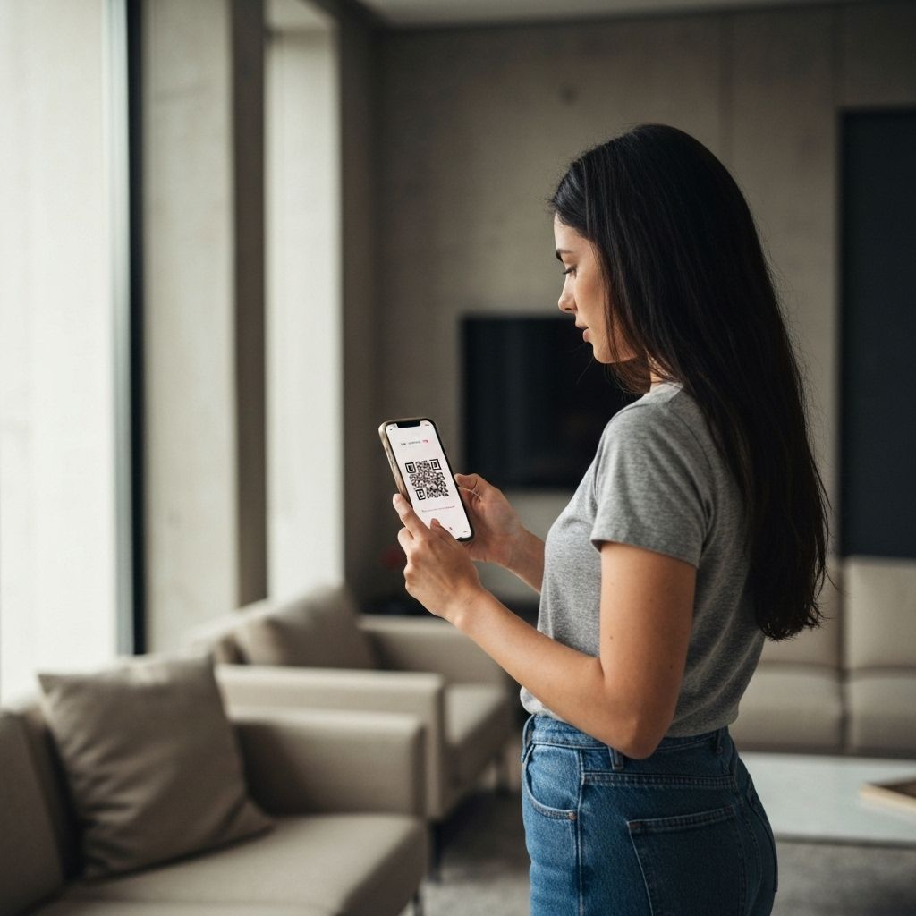 Person scanning QR code with smartphone
